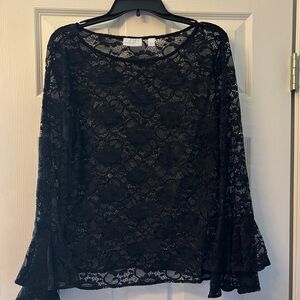New York & Company Black Lace Bell Sleeve Top